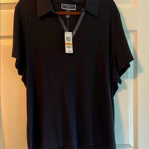 NWT Karen Scott Black Top with Rhinestone Detail 3x